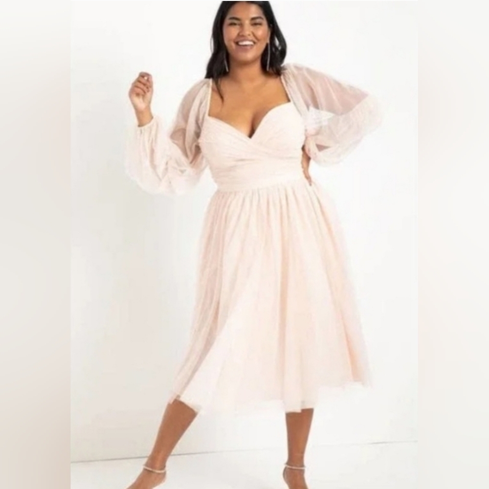 Nabela Noor x Eloquii Tiered Puff Sleeve Midi Dress NWOT SIZE 28